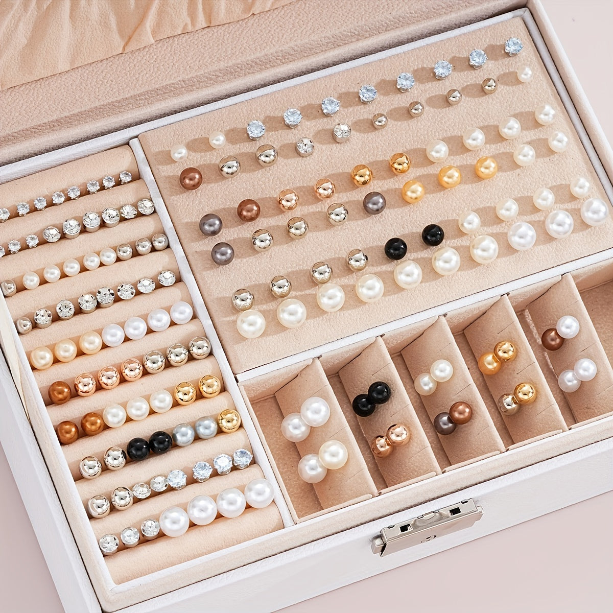 114pcs Imitation Pearl & Rhinestone Earring Set for Women – Gold Stud, Drop & Dangle Styles, Stainless Steel Posts, Elegant Jewelry Collection for Everyday, Parties, Dates & Vacations