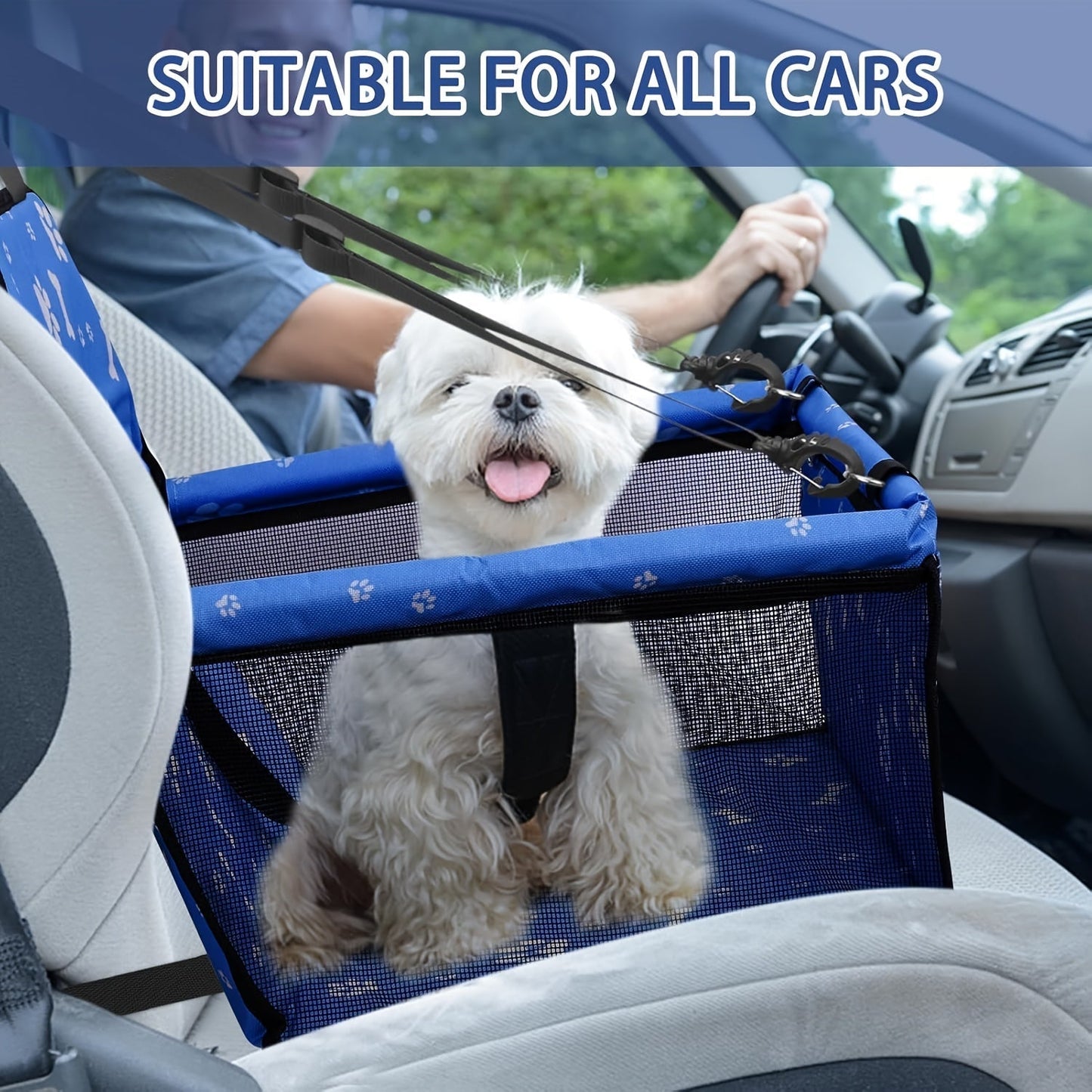Dog Car Booster Seat & Travel Carrier for Small Dogs and Cats – Foldable Oxford Breathable Pet Carrier with Safety Leash, Adjustable Straps & Elevated Window View, Large 16x13x9.5 Inch