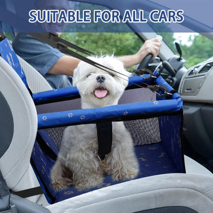 Dog Car Booster Seat & Travel Carrier for Small Dogs and Cats – Foldable Oxford Breathable Pet Carrier with Safety Leash, Adjustable Straps & Elevated Window View, Large 16x13x9.5 Inch