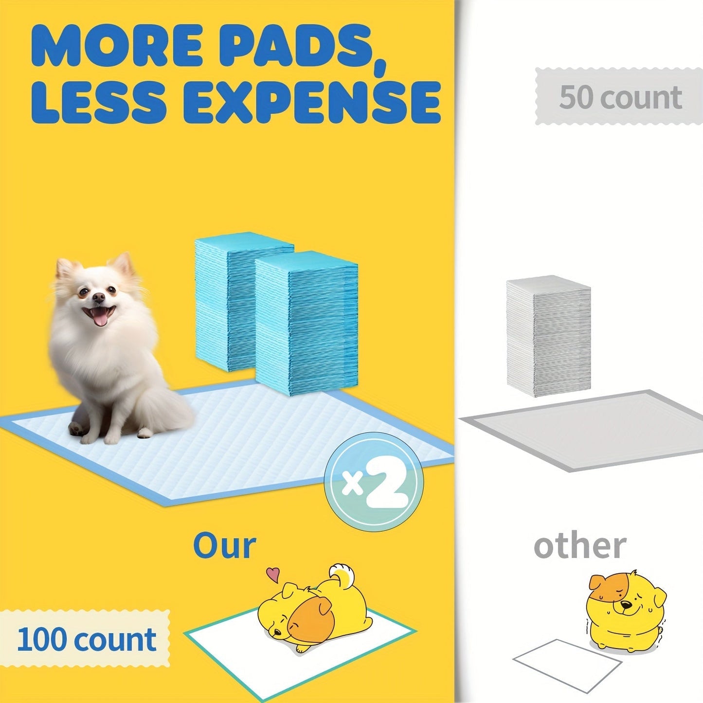 XL Dog Pee Pads 34x28 Inch 100 Count Disposable - Super Absorbent Leak-Proof Odor Control Training Pads for Puppies Large Dogs and Elderly Dogs, Extra Large Potty Pads for Indoor Use, Blue