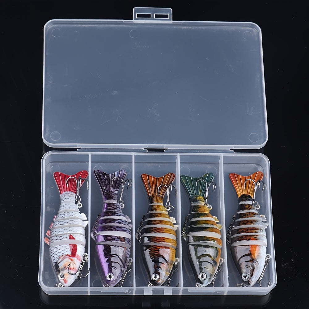 5 Pack Multi-Jointed Fishing Lures with Lifelike Swimming Action – Swimbait for Bass, Trout & Pike, Freshwater & Saltwater Fishing Lure Set, 4 Assorted Models