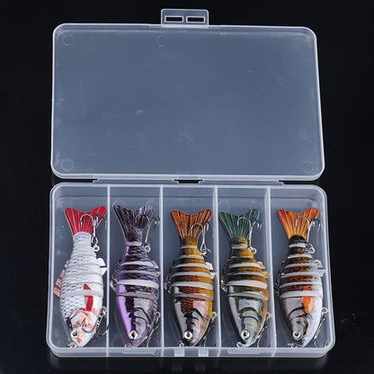 5 Pack Multi-Jointed Fishing Lures with Lifelike Swimming Action – Swimbait for Bass, Trout & Pike, Freshwater & Saltwater Fishing Lure Set, 4 Assorted Models