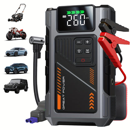 5000A Car Jump Starter with 150PSI Air Compressor – 12000mAh Portable Battery Booster Pack, Digital Tire Inflator, USB-C & USB-A, LED Emergency Light for 12V Gas & Diesel Engines
