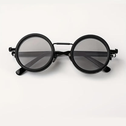 Industrial Punk Rotating Glasses – Black Round Frame with TAC Lenses & Adjustable Spring Temples, Vintage Steampunk Eyewear for Casual, Formal & Edgy Fashion Looks