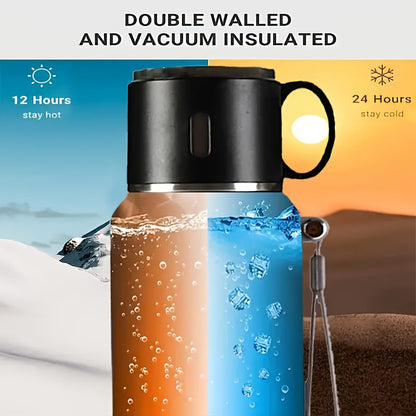 600ml Stainless Steel Tumbler Double Wall Vacuum Insulated Leak-Proof Lid with Handle Cleaning Brush Included Hot Cold Drinks Travel Office Gym Outdoor Water Bottle 20oz