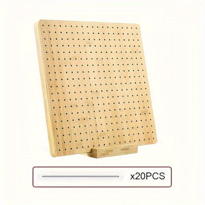Wooden Crochet Blocking Board Set with 20 Steel Pins and Base Reusable Knitting Blocking Kit for Shaping Lace Shawls Sweaters Beginner Knitting Art Supplies