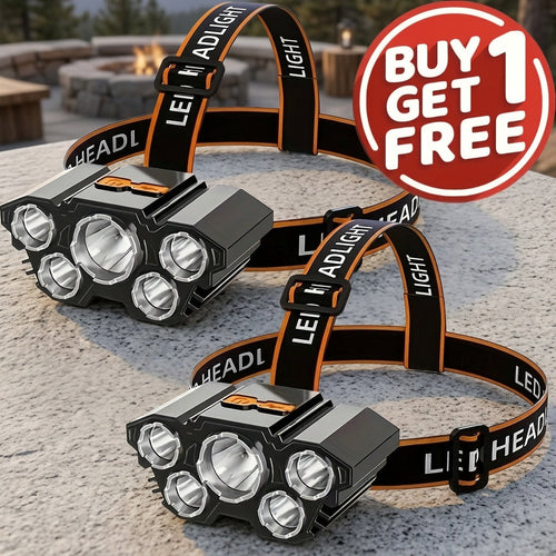 LED Headlamp 2-Pack Rechargeable USB Charging, 5 LED High Brightness IP65 Waterproof, 4 Modes Adjustable Head Flashlight for Running, Hiking, Camping, Car Repair & Home Improvement