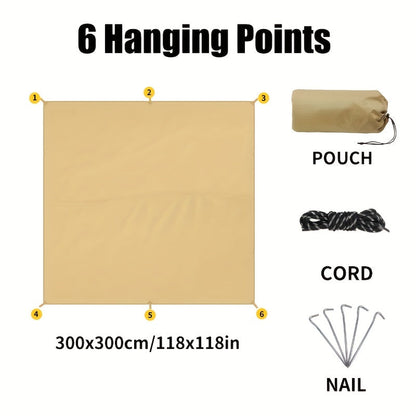 Waterproof Camping Tarp Shelter 19 Tethering Points Hammock Rain Fly Sunshade Lightweight Survival Tarpaulin for Hiking Backpacking Cycling DIY Outdoor Canopy Sun Protection Emergency Shelter