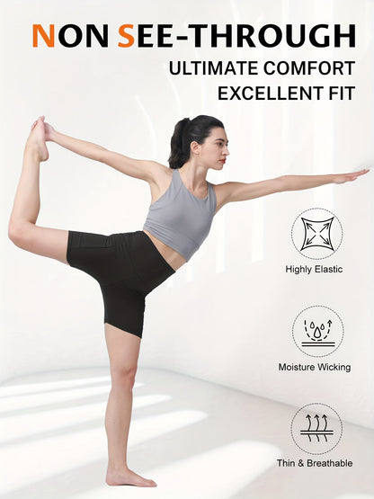 Women's High Waist Yoga Shorts Sweat-Wicking Elastic Waistband 5-Point Biker Shorts for Cycling Running Training Gym – Fashionable Casual Activewear for Summer