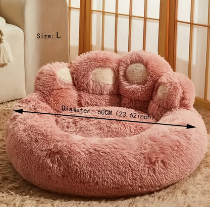 Bear Paw Plush Round Pet Bed for Dogs & Cats – Soft Calming Dog Bed, Non-Slip Cat Bed, Warm Cozy Puppy Bed, Small Medium Large, 20/24/28/36 Inch, Coffee/Pink/Gray
