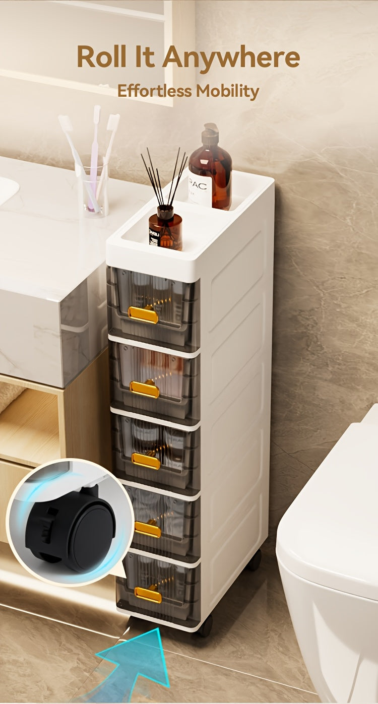 Slim Rolling Storage Cabinet with Drawers and Wheels Waterproof PP Organizer 3 4 5 6 Tier for Bathroom Kitchen Bedroom Small Spaces – Narrow Drawer Unit