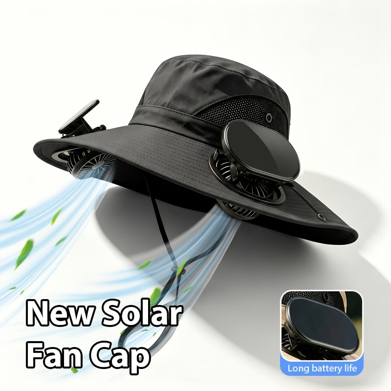 Men's Wide Brim Sun Hat with 2 Built-In Fans – Breathable UV Protection Fishing Hat for Outdoor Camping Hiking Beach Summer