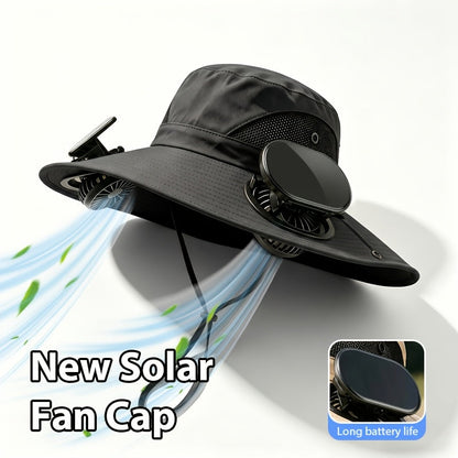 Men's Wide Brim Sun Hat with 2 Built-In Fans – Breathable UV Protection Fishing Hat for Outdoor Camping Hiking Beach Summer