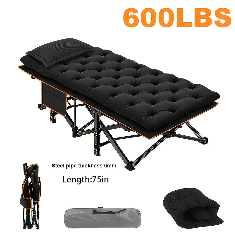 Portable Folding Camping Cot for Adults - Double Layer Oxford Fabric, Heavy Duty 500/600/700 LBS, Foldable Outdoor Camping Bed with Carrying Case for Beach, Nap, Travel, Black & Gray
