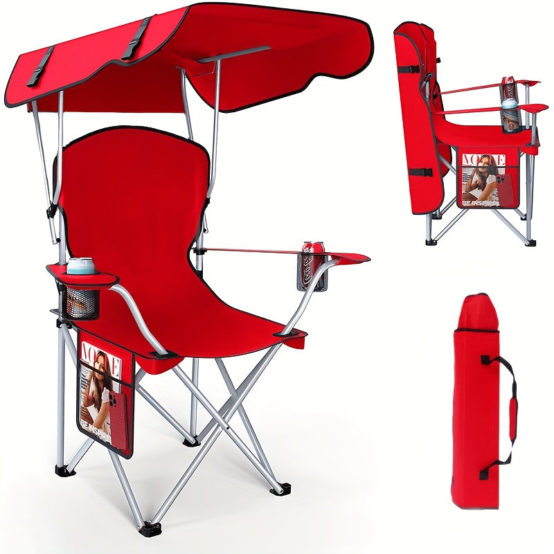 Portable Camping Chair with Canopy – Folding Chair with UV Sun Shade 600D Oxford Fabric Lightweight & Durable for Camping Beach Picnics Fishing & Sports, 4 Colors