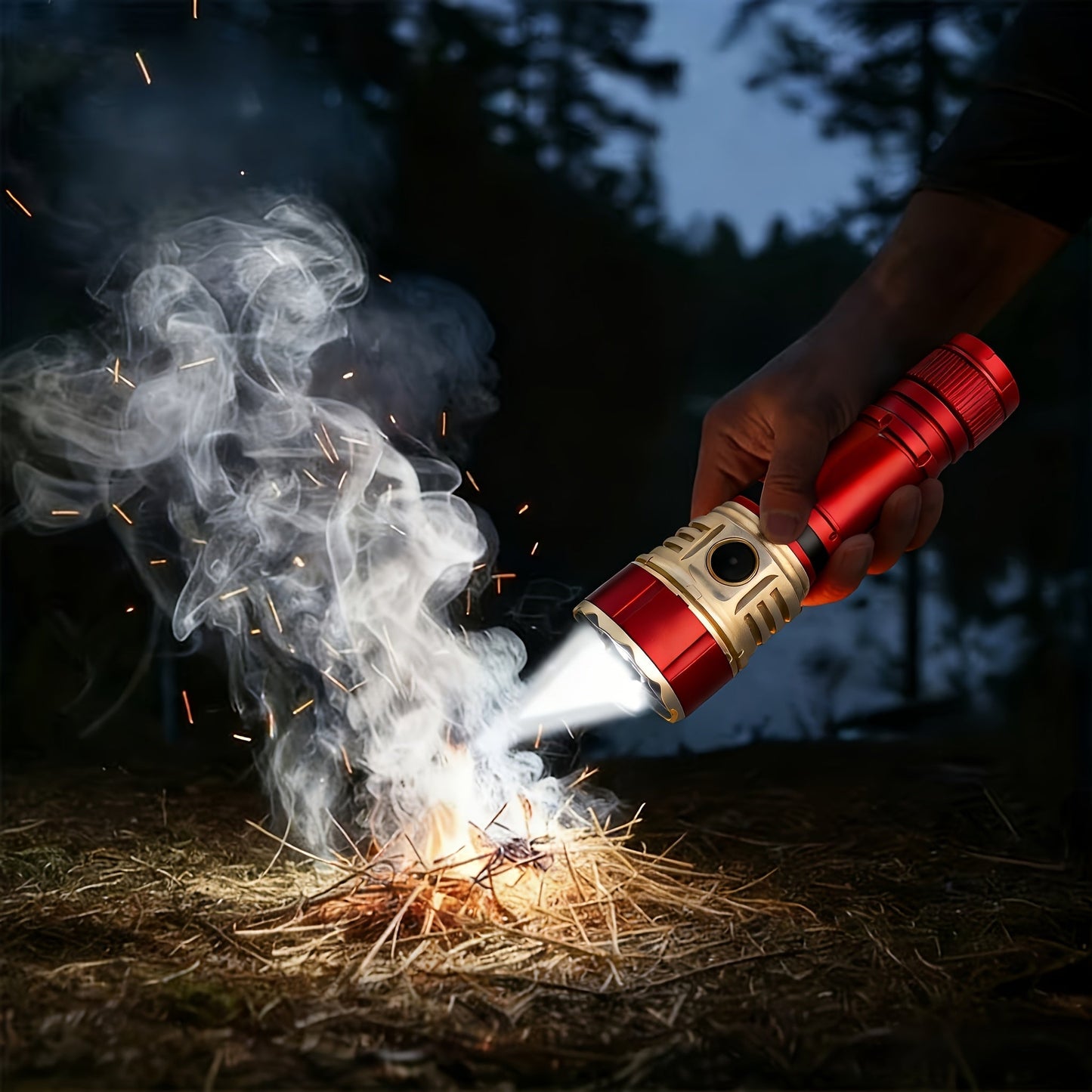 Tactical Flashlight with Fresnel Fire Starter – 4500 Lumen Aluminum Alloy, 1000m Beam, Rechargeable 21700 3000mAh Battery, Portable Compact High Brightness for Camping, Survival & Emergency