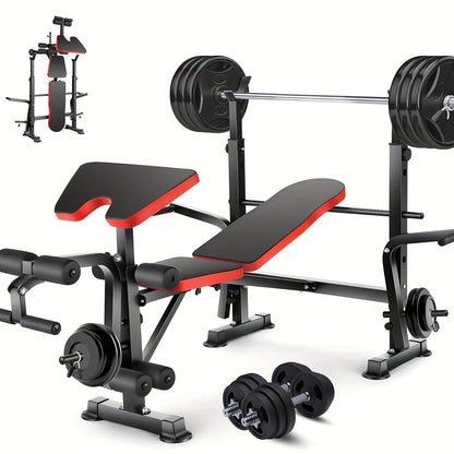 Adjustable Weight Bench Press Set with Squat Rack – 1200LBS Foldable Home Gym Equipment, Full Body Workout Station with Leg Developer & Preacher Curl Pad for Strength Training