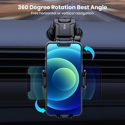 Dashboard Car Phone Mount Strong Adhesive Sticky Pad, 360° Rotation Adjustable Vertical Horizontal, Bonus Adhesive Pads Included, Universal Fit for iPhone 15 14 Samsung Galaxy Android, Black