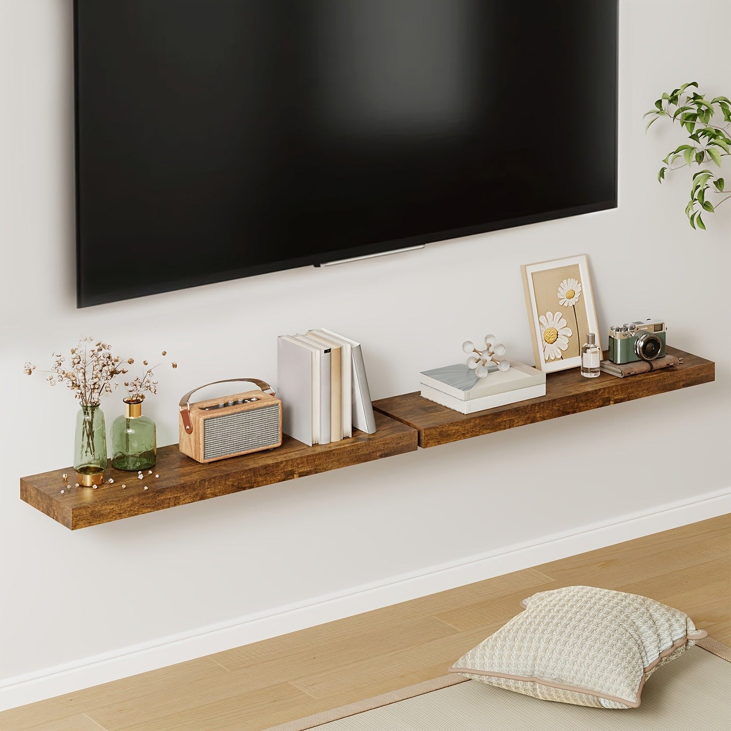 Floating Wall Shelves Wood 2/4/6 Pack 15.7 19.7 22 Inch Wall Mounted Shelves for Living Room Kitchen Bathroom Bedroom Holds 30 lbs Walnut Brown White Black Gray Home Decor Storage