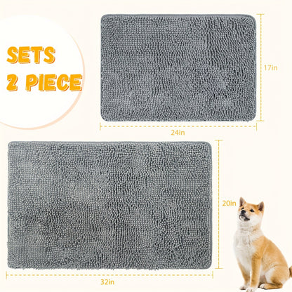 Dog Door Mat for Muddy Paws 2-Pack – Absorbent Non-Slip Washable Microfiber Mud Mat, Quick Dry Entry Indoor Floor Mat for Dogs, Machine Washable, Available in 24x17 & 32x20 inch, 3 Colors