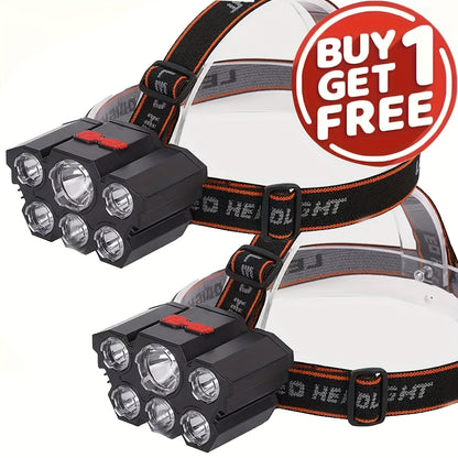 LED Rechargeable Headlamp 2-Pack – 5 LED USB Charging 4-Mode IP65 Waterproof Head Mounted Flashlight for Camping Hiking Hunting Fishing Running Outdoor Sports Men Women