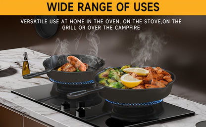 3pcs Cast Iron Skillet Set with Drip Spout – Pre-Seasoned Non-Stick Heavy Duty Cookware for Holiday Cooking, RV Camping, Campfire Meals, Oven & Stovetop Safe Kitchen Gift