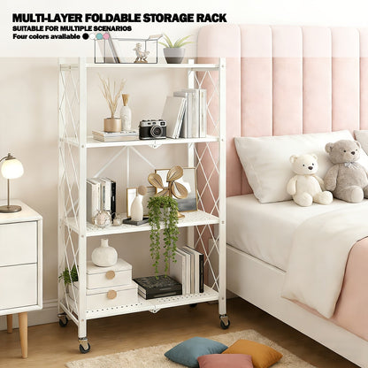 Heavy Duty Folding Storage Rack with Wheels – 3/4/5-Tier Portable Floor-Standing Shelf, No Assembly Required, for Home, Office, Bedroom & Dorm, 4 Colors Available