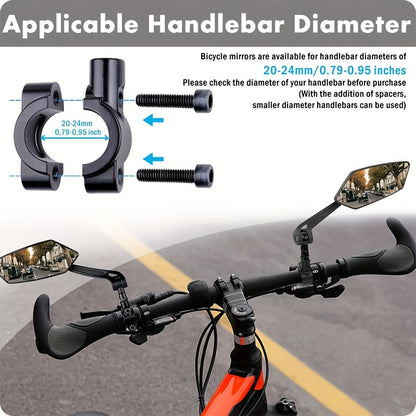 Large HD Foldable Bike Mirrors 2-Pack for Ebike, Bicycle, Motorcycle & Scooter – 360° Adjustable Handlebar Rearview Mirror, Scratch-Resistant Glass, High-Speed Stable, Durable ABS, Easy Install