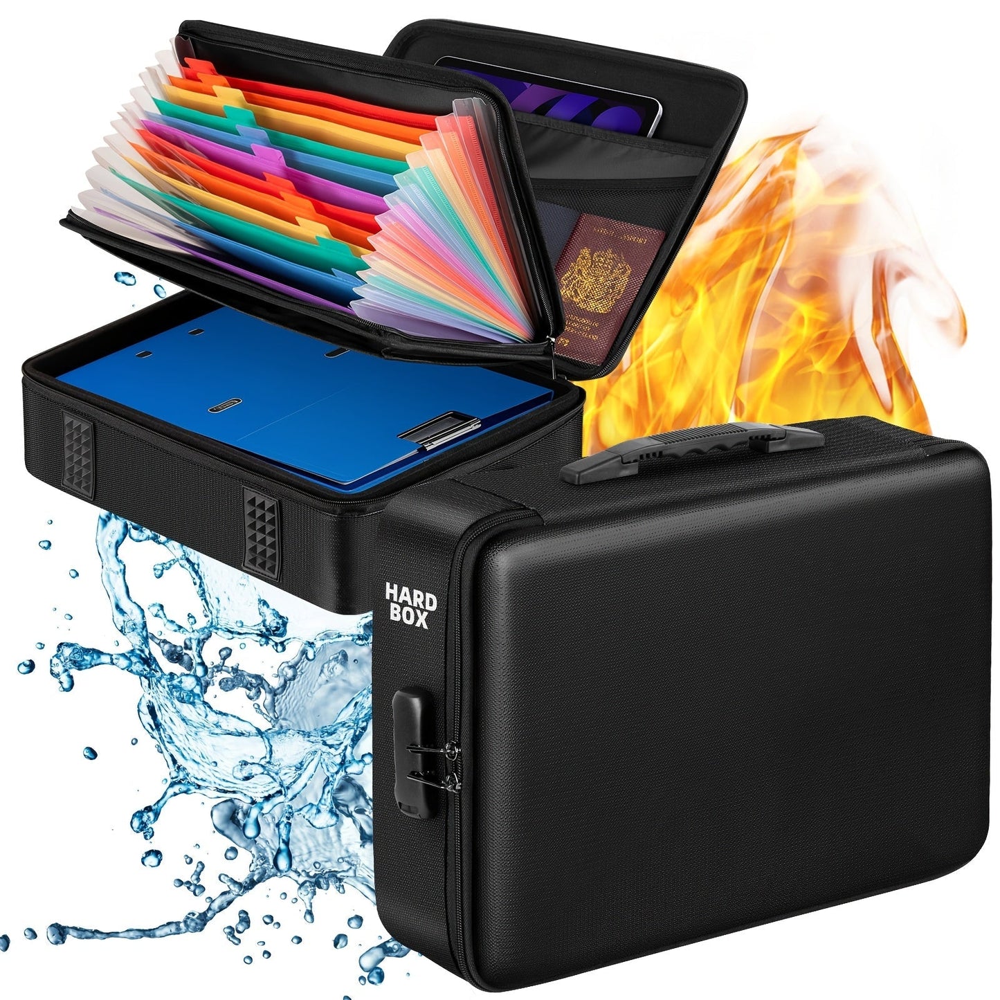 Fireproof File Box with Lock & Zipper Lid – Collapsible Portable Document Safe, Fire Resistant Storage Box for Hanging Letter & Legal Folders, Home & Office Safe Box – Aobteeny