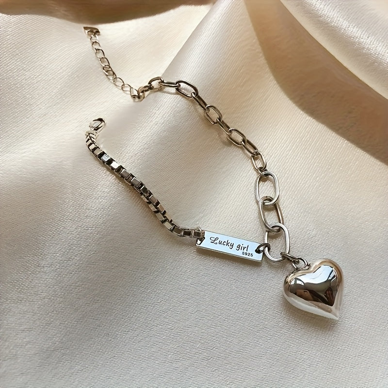925 Sterling Silver Ankle Bracelet Set Heart Charm Lucky Tag – Boho Layered Anklet & Bracelet for Women, Dainty Matching Jewelry Gift for Christmas Birthday Beach Vacation Daily Wear