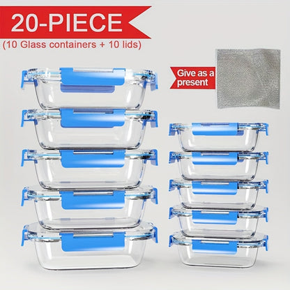 Glass Food Storage Containers with Lids 20-Piece Set, Stackable Airtight Meal Prep Containers, Oven Microwave Refrigerator & Dishwasher Safe, Space-Saving Kitchen Organization – 10 Containers + 10 Lids