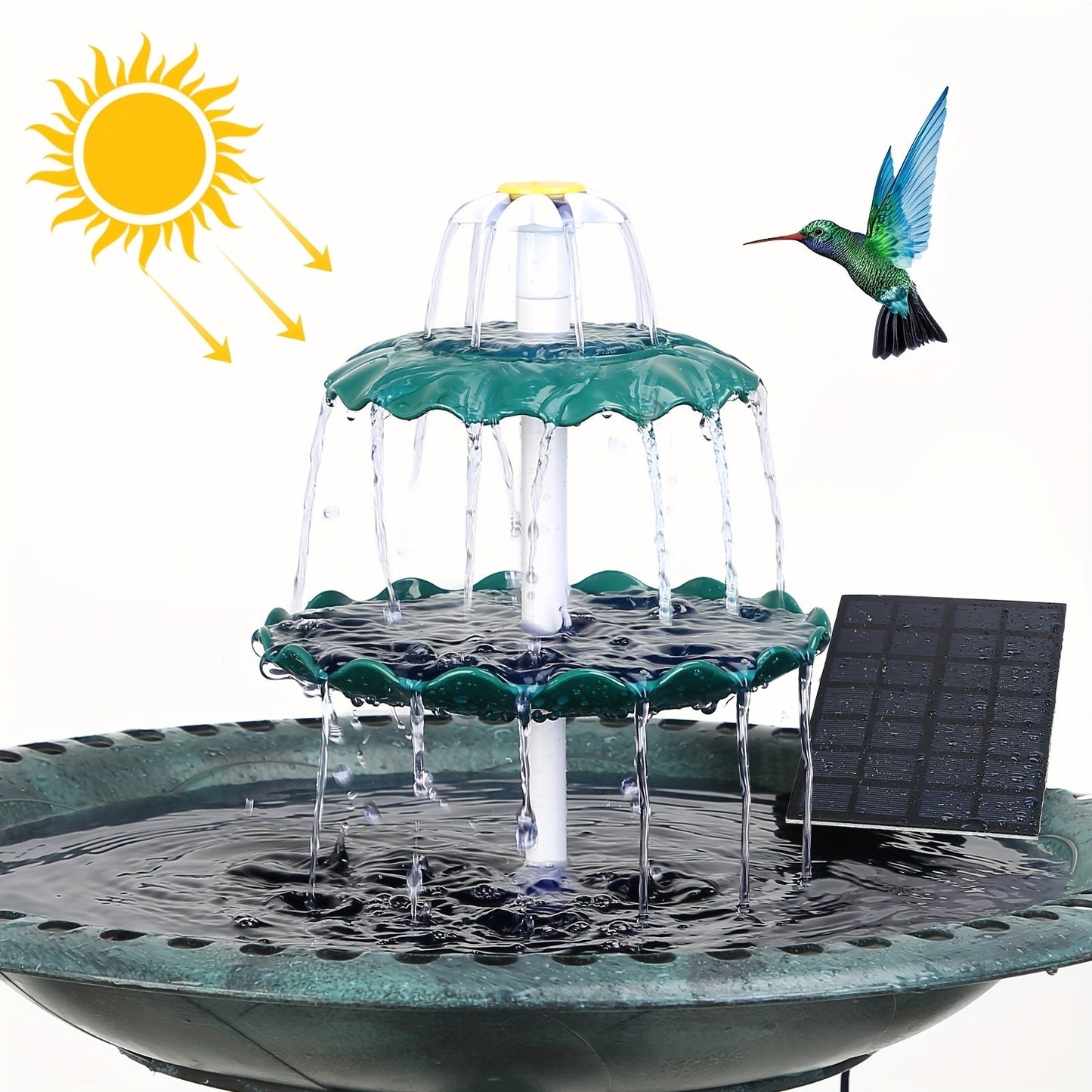 3-Layer Solar Bird Bath Fountain 3.5W – Outdoor Garden Courtyard Decor Solar Powered Fountain Pump, No Wiring Needed, Dark Green Light Blue or Fountain-Only, Single & Three Tier Options