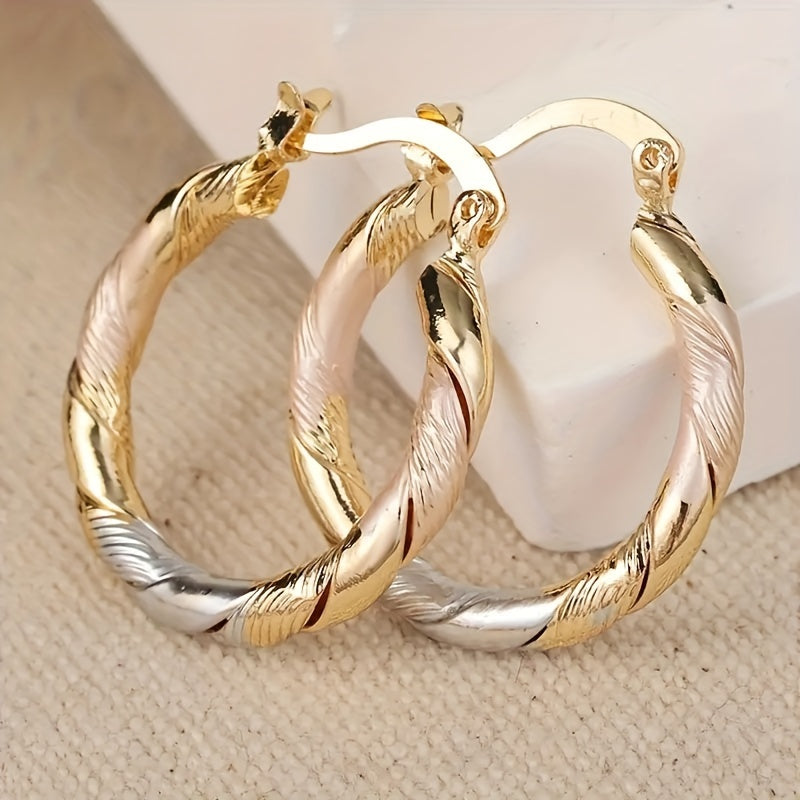 14K Gold Plated Twisted Hoop Earrings for Women – Vintage Bohemian Creole Round Hoops, Nickel-Free Copper, Perfect for Daily Wear Wedding Party Birthday Christmas Gift