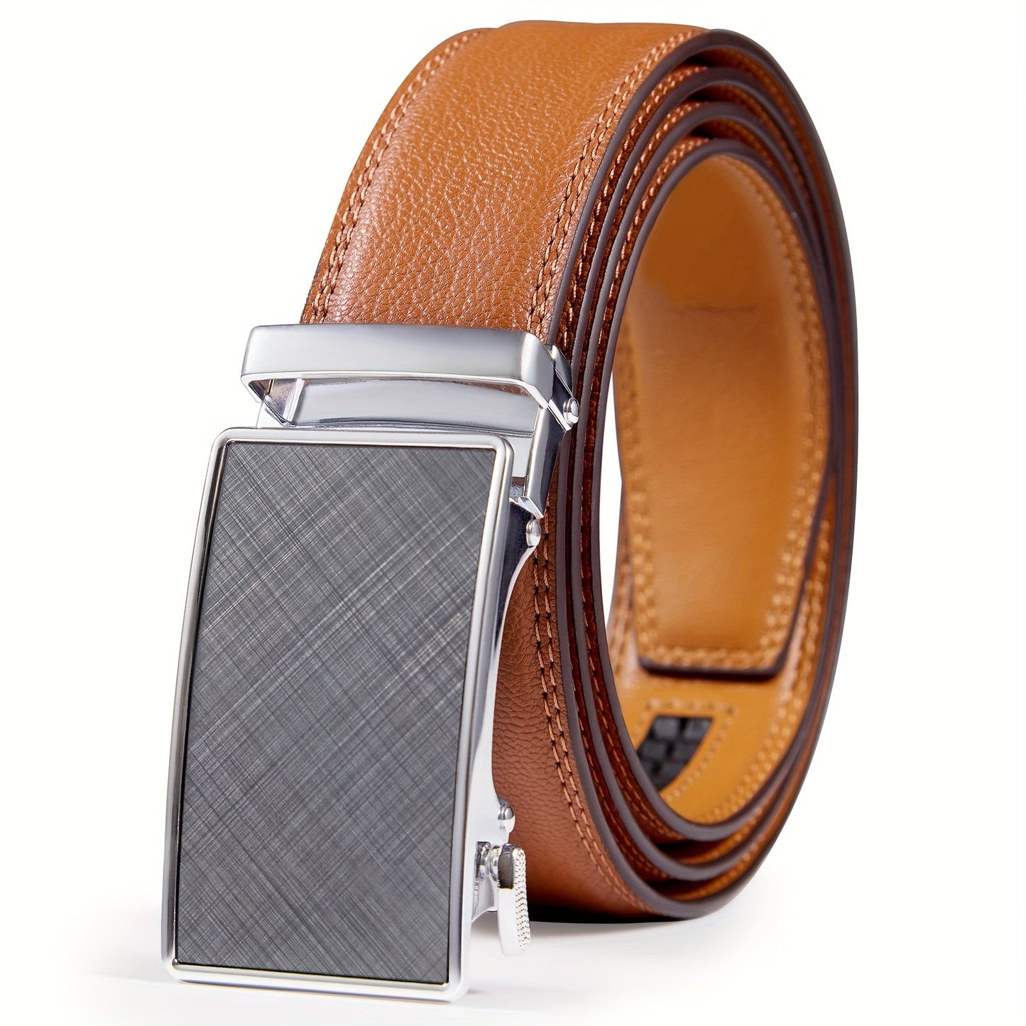 Men's Genuine Leather Ratchet Belt 35mm – Automatic Buckle No-Hole Adjustable Design with Gift Box, Sizes 28" to 52", Casual & Business Belt for Men in Navy Blue, Black, Brown