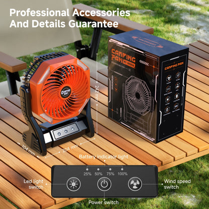 20000mAh Camping Fan with LED Light – 4 Wind Speeds, Brushless Motor, 180° Oscillation, 22-26H Battery Life, 3-in-1 Portable Outdoor Desk Fan for Camping, Hiking, Picnic & Emergency Use – 6 Colors