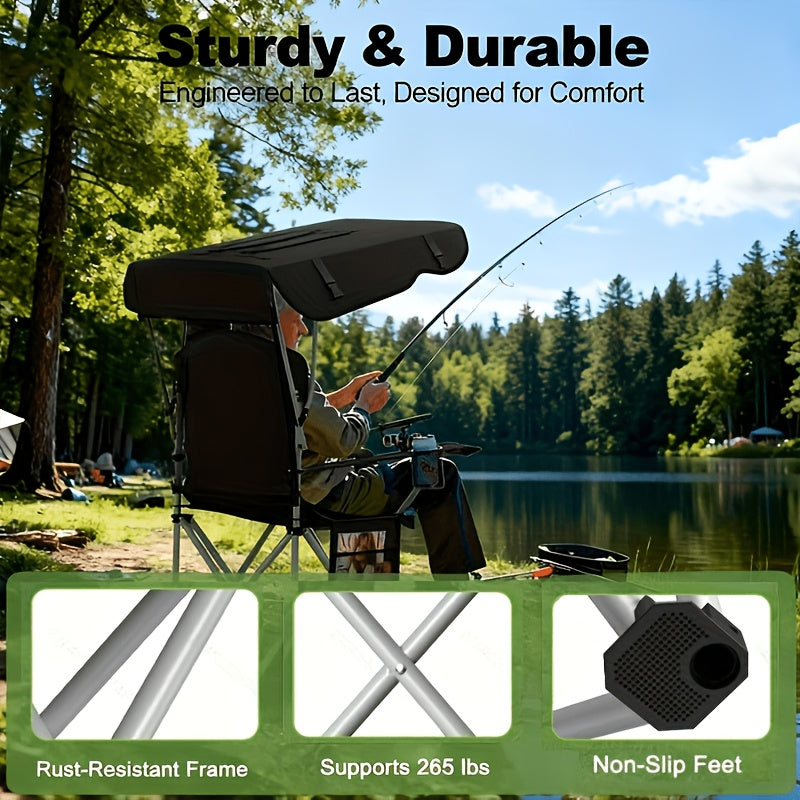 Portable Camping Chair with Canopy – Folding Chair with UV Sun Shade 600D Oxford Fabric Lightweight & Durable for Camping Beach Picnics Fishing & Sports, 4 Colors