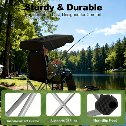 Portable Camping Chair with Canopy – Folding Chair with UV Sun Shade 600D Oxford Fabric Lightweight & Durable for Camping Beach Picnics Fishing & Sports, 4 Colors