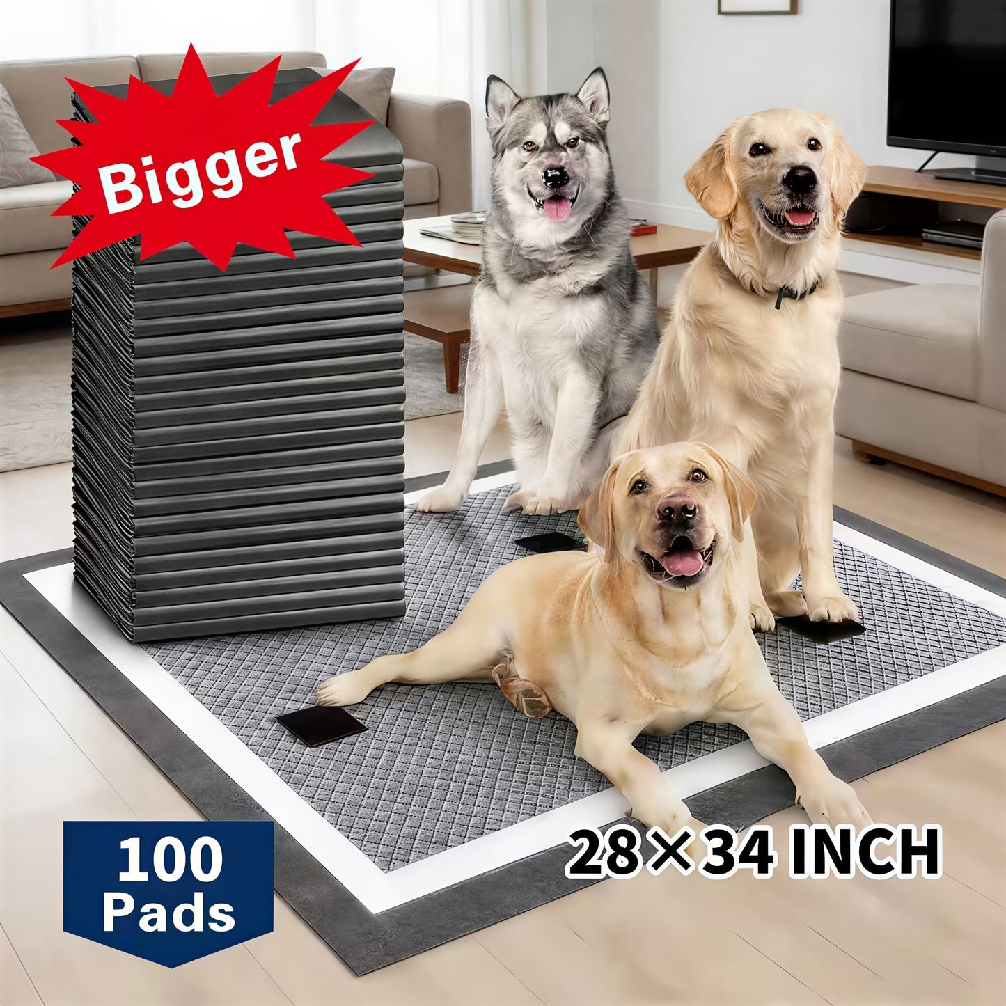 Jumbo Dog Pee Pads for Large Breeds 50 or 100 Pack – 6-Layer Super Absorbent Heavy-Duty Leakproof Puppy Training Pads, Quick-Dry Odor Control, Housebreaking Pads for Senior Dogs & Potty Training