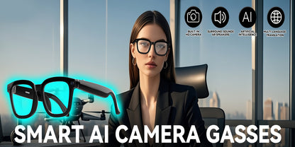 4K AI Smart Glasses with Camera – Real-Time Translation, Object Recognition, Open-Ear Audio, Touch Control, 8-Hour Battery, USB-C Charging, Ultra-Light for Outdoor, Work & Travel