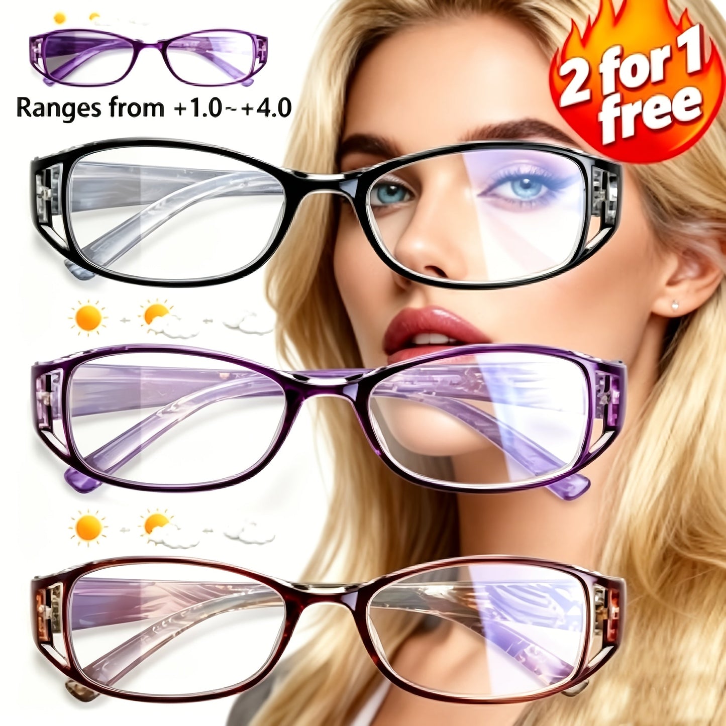 3-Pack Women's Reading Glasses Ultra-Light Flower Skeleton Frame Ladies Presbyopia Readers Stylish Combo Set Strengths +1.00 to +4.00 Super Value Multi-Pair Gift for Women