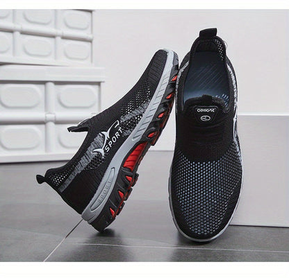 Men's Breathable Mesh Slip-On Sneakers – Lightweight Low-Top Casual Athletic Shoes with Rubber Sole, Round Toe, Monochrome Fabric Upper, Easy Wear Loafer-Style Footwear for Walking, Gym & Everyday Comfort, Spring & Summer