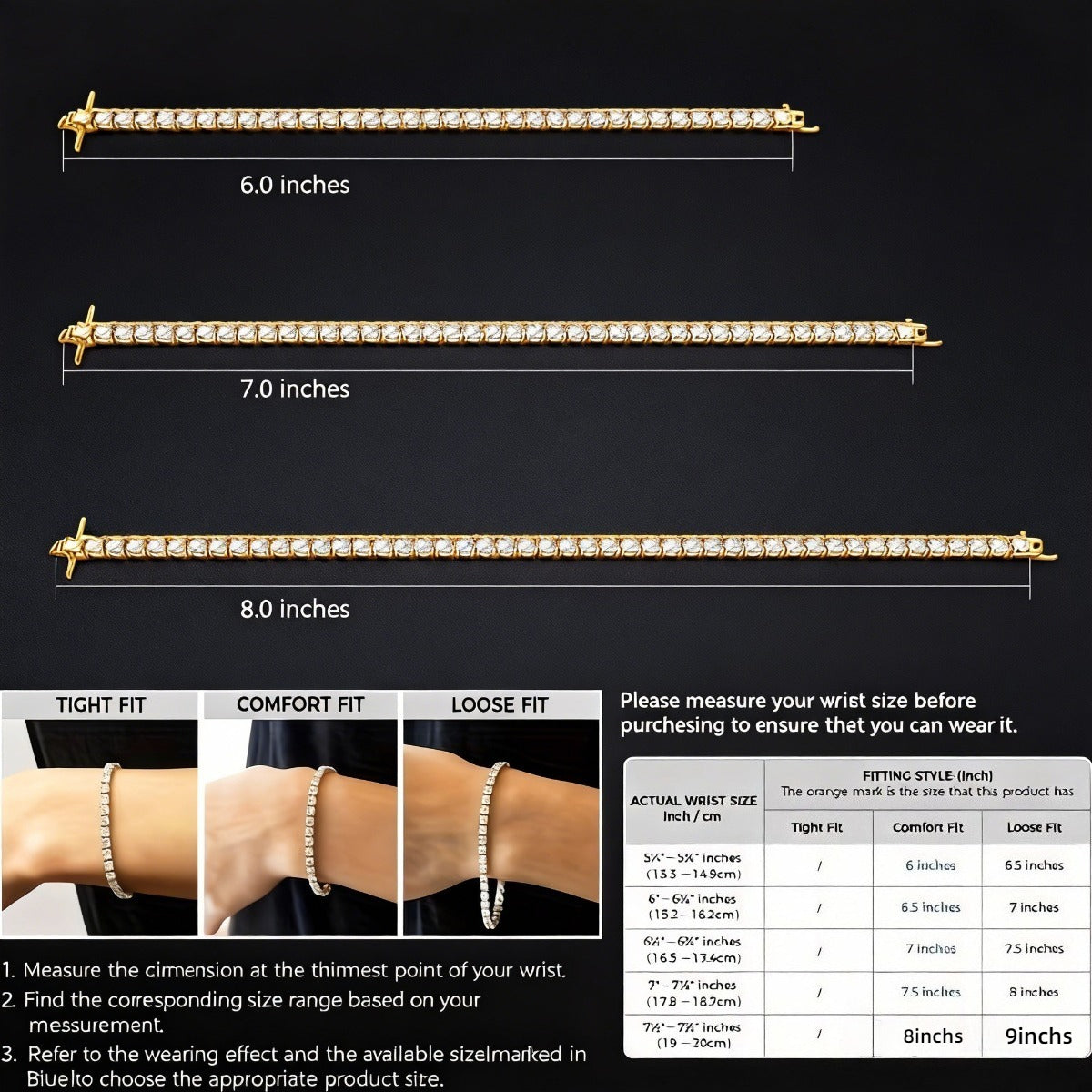 S925 Sterling Silver Moissanite Tennis Bracelet for Women – 4mm Bright Cut Gold Finish, Elegant French Style, Hypoallergenic, Sizes 6–9in, Perfect Wedding & Birthday Gift (7.71g)