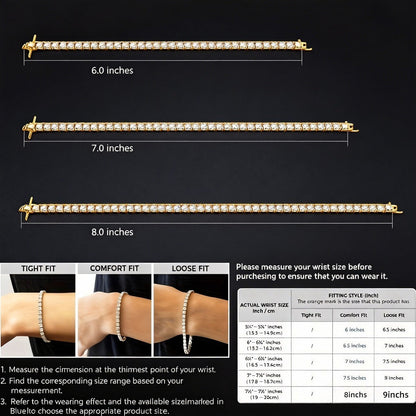 S925 Sterling Silver Moissanite Tennis Bracelet for Women – 4mm Bright Cut Gold Finish, Elegant French Style, Hypoallergenic, Sizes 6–9in, Perfect Wedding & Birthday Gift (7.71g)