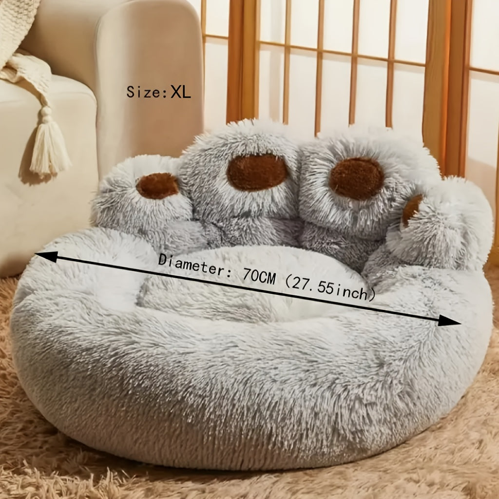 Bear Paw Plush Round Pet Bed for Dogs & Cats – Soft Calming Dog Bed, Non-Slip Cat Bed, Warm Cozy Puppy Bed, Small Medium Large, 20/24/28/36 Inch, Coffee/Pink/Gray