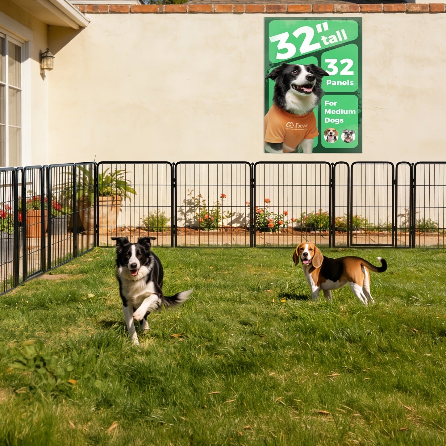 FXW Dog Playpen Heavy Duty Metal Pet Fence with Gate – 8/16/24/32/48 Panels, 24/32/40 Inch Height, Indoor & Outdoor Exercise Pen for Large Medium Small Dogs, Portable Yard Garden RV Camping Enclosure