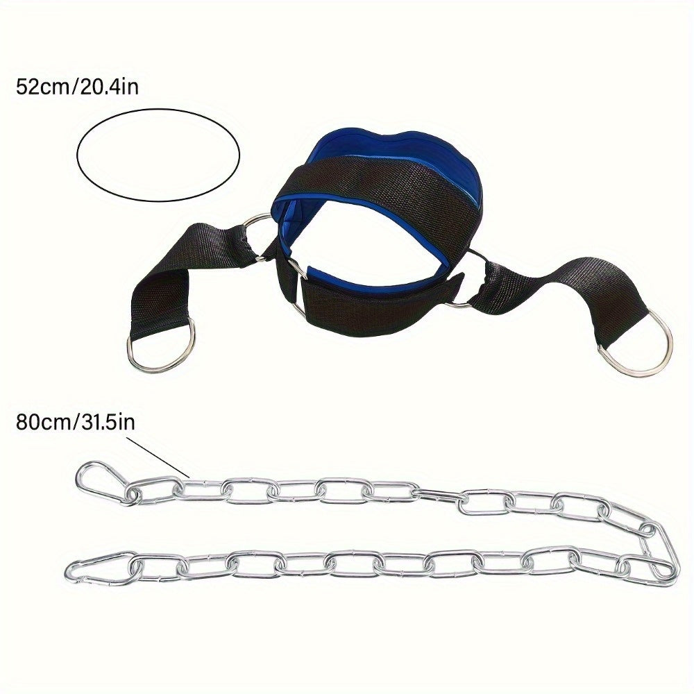 Neck Training Band with Chain Heavy Duty Adjustable Neck Strengthener for Athletes Strength Training Neck Muscle Recovery – Fitness Resistance Head Harness for Home Gym Workouts, Black