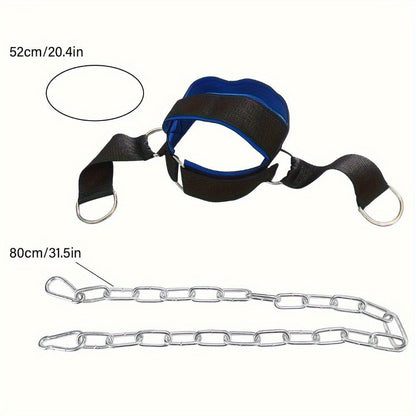 Neck Training Band with Chain Heavy Duty Adjustable Neck Strengthener for Athletes Strength Training Neck Muscle Recovery – Fitness Resistance Head Harness for Home Gym Workouts, Black
