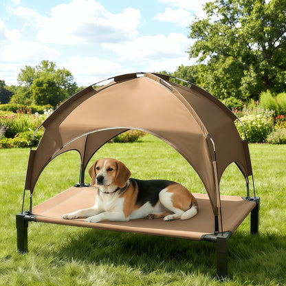 Elevated Dog Bed with Removable Canopy Shade Tent – Portable Raised Outdoor Cooling Pet Cot for Dogs & Cats, Breathable Mesh, Lightweight Foldable Design for Camping, Yard & Patio
