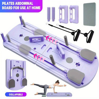 8-in-1 Foldable Pilates Board with Resistance Bands – Multi-Functional Core Abdominal Trainer, Anti-Deformation PP Material, Stable Flat Design, Compact Storage, Home Gym Equipment for Men & Women