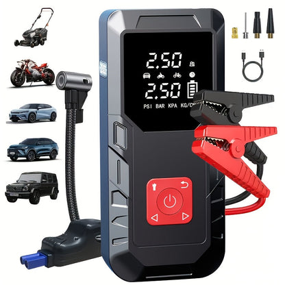 10000A Car Jump Starter with 350PSI Air Compressor, 9-in-1 Portable Battery Jump Starter Pack with LED Light, USB Type-C Fast Charging, Tire Inflator – 12V Car Emergency Kit & Gift